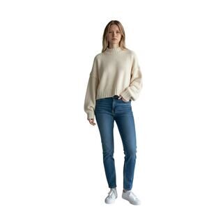 Urban Outfitters Womens Pullver Sweater Knit Mock Neck Long Sleeve Ivory Medium
